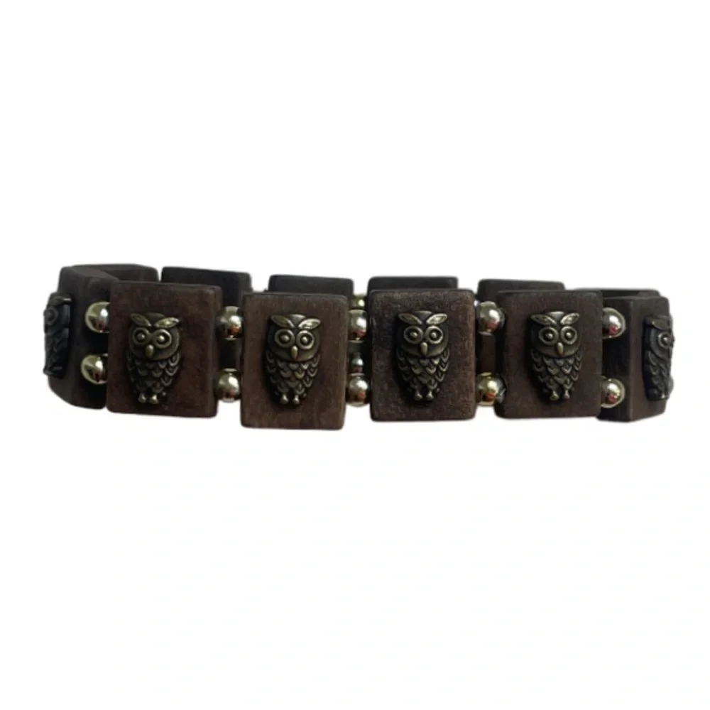 Beaded Owl Wooden Stretch Bracelet Owl Infinity Charm Bracelet